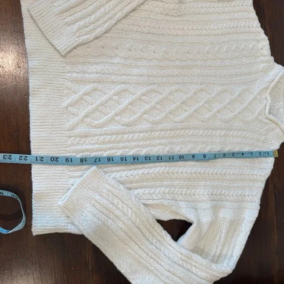 J Crew Sweater Top Womens Size Medium White Cotton Cable Knit Long Sleeve Preppy - Picture 5 of 9